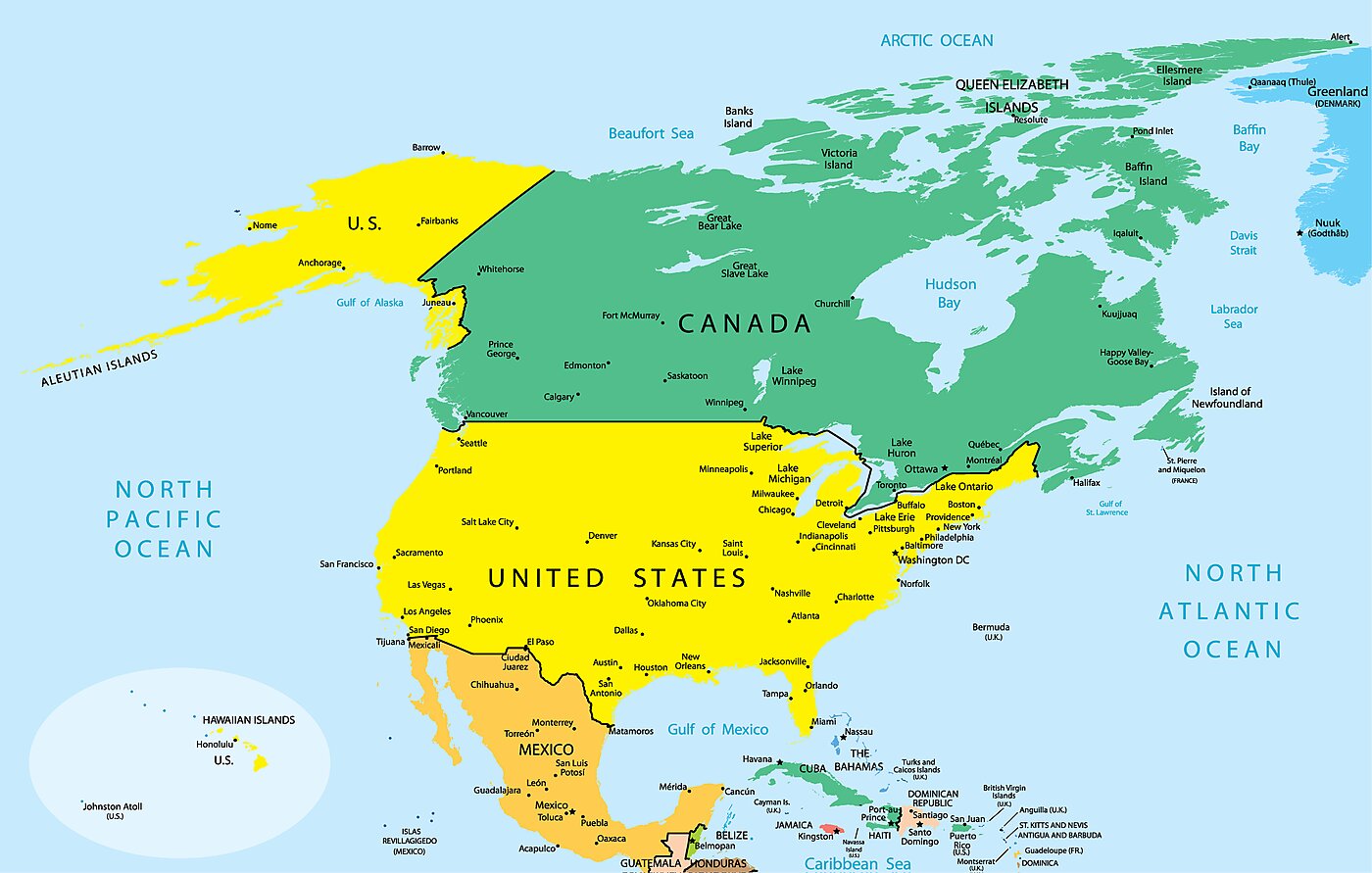 usa canada map